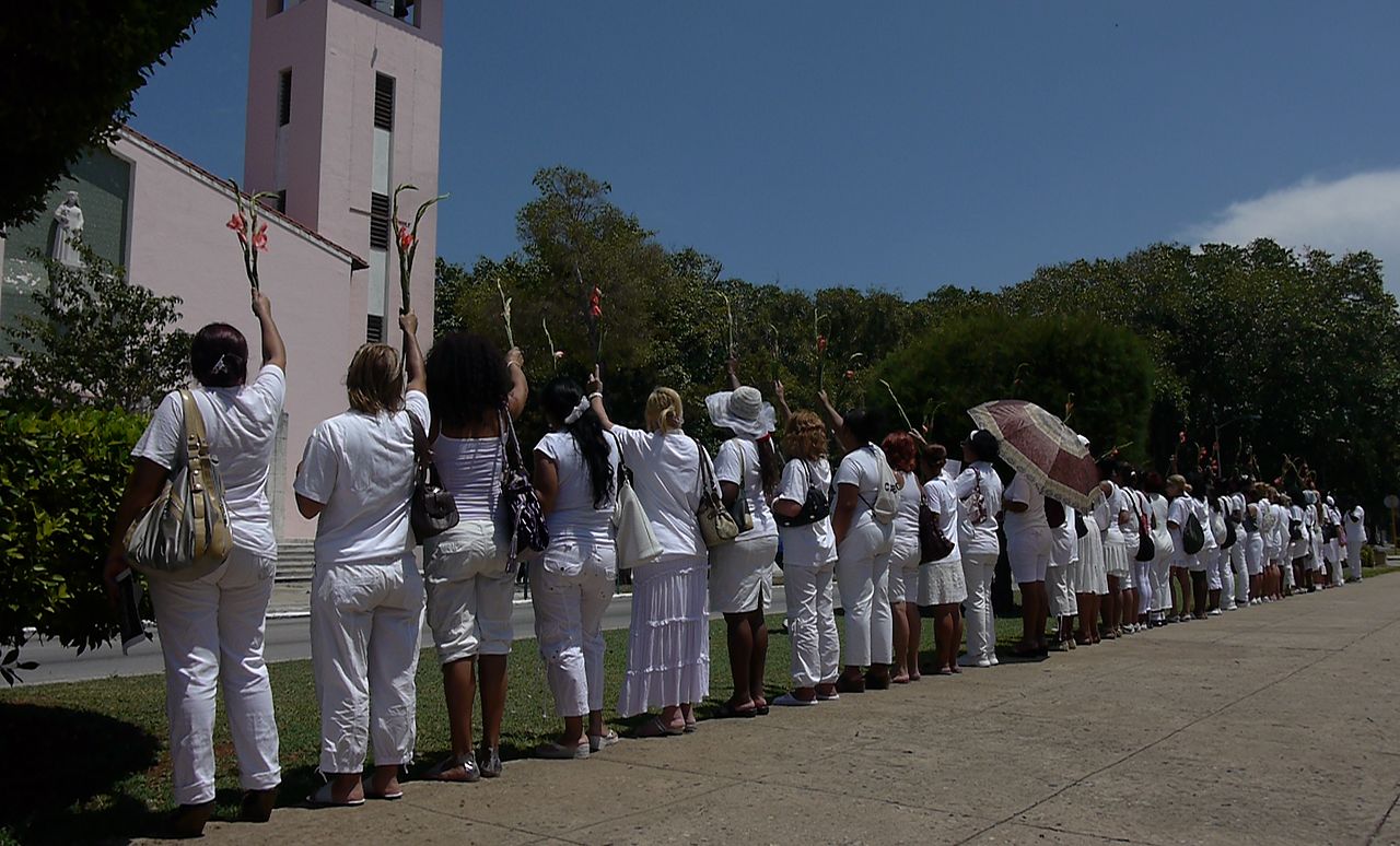 Members of Cuban human rights group "Damas de Blanco" at their weekly demonstration following Sunday mass at Santa Rita church in Havana