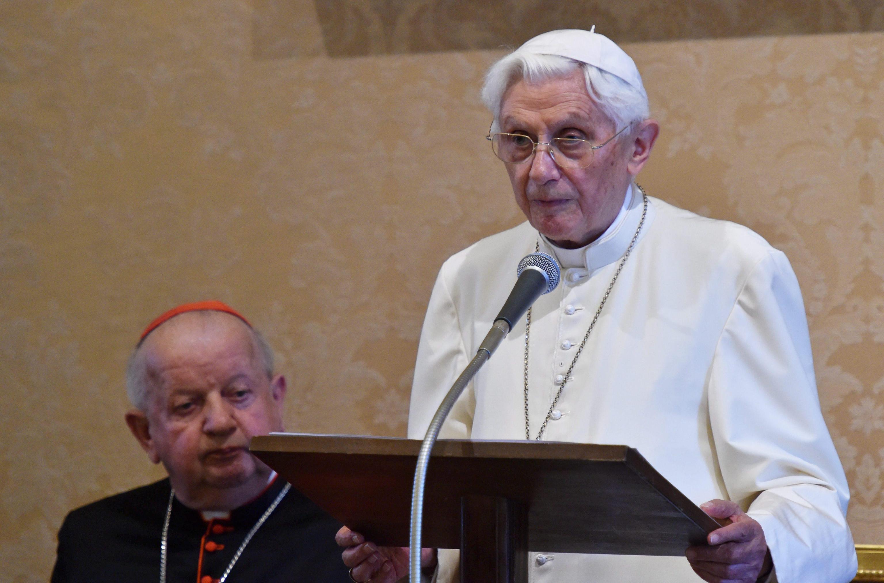 Pope-emeritus Benedict XVI after receiving two doctorates honoris causa in Castel Gandolfo