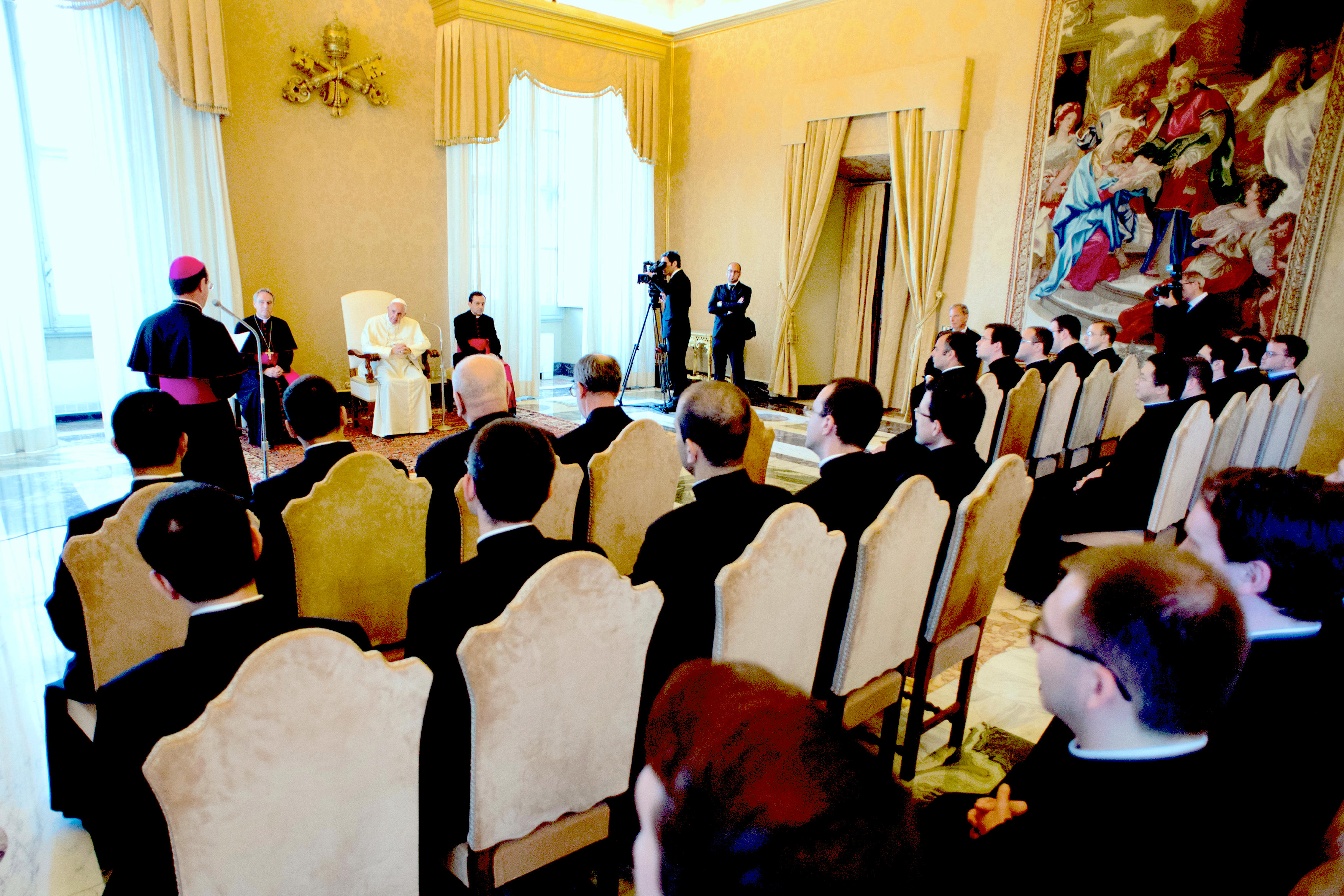 Pope Francis meets at the members of the Pontifical Ecclesiastical Academy in the Apostolic Palace