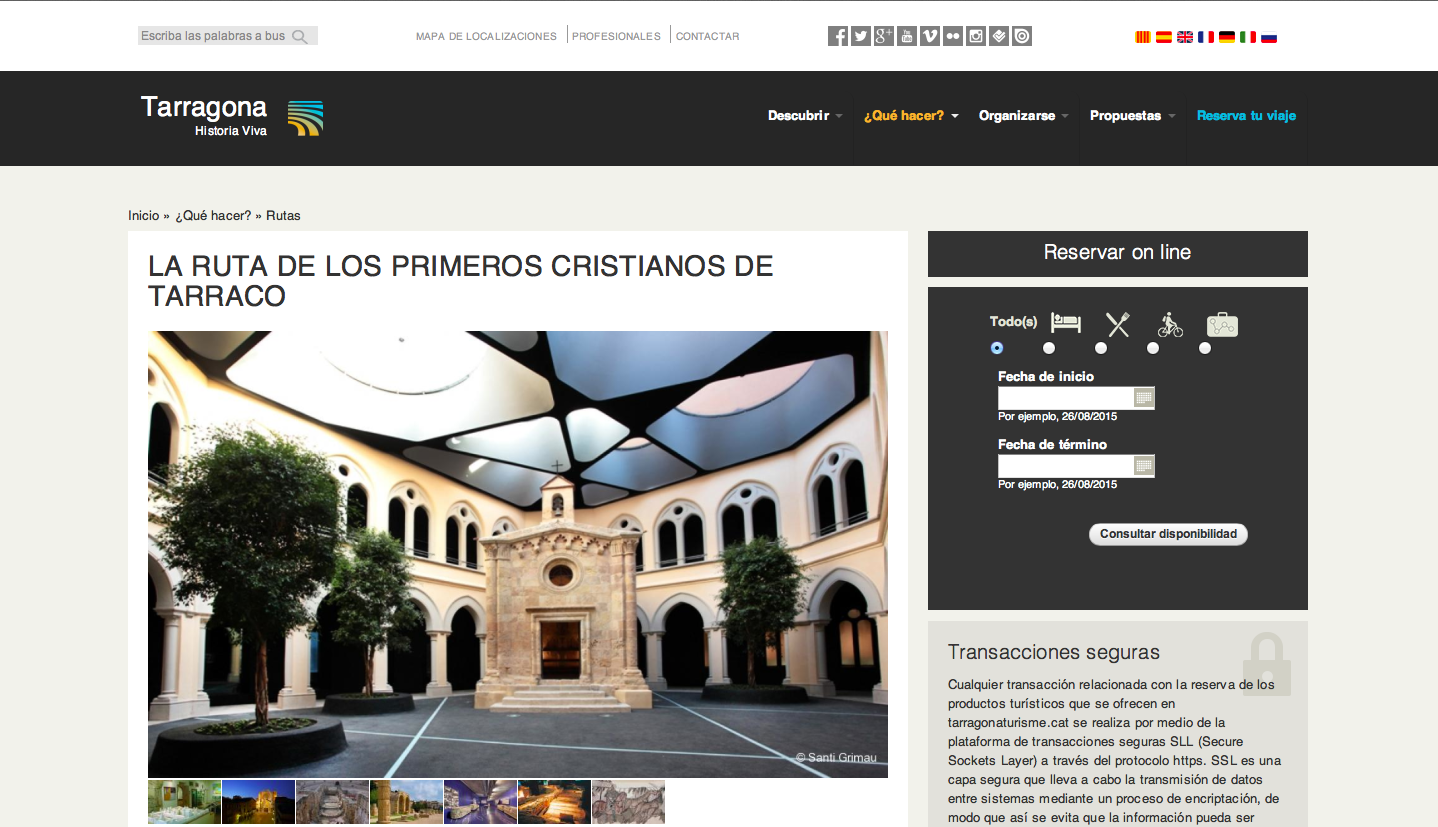 Website of Tarragona Turisme