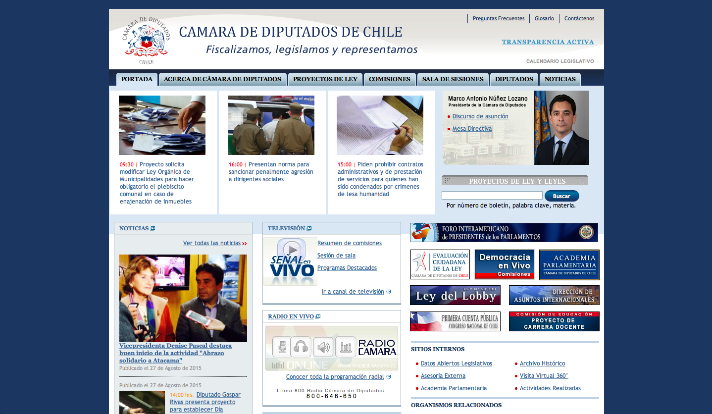 Website of the Cámara de Diputados de Chile