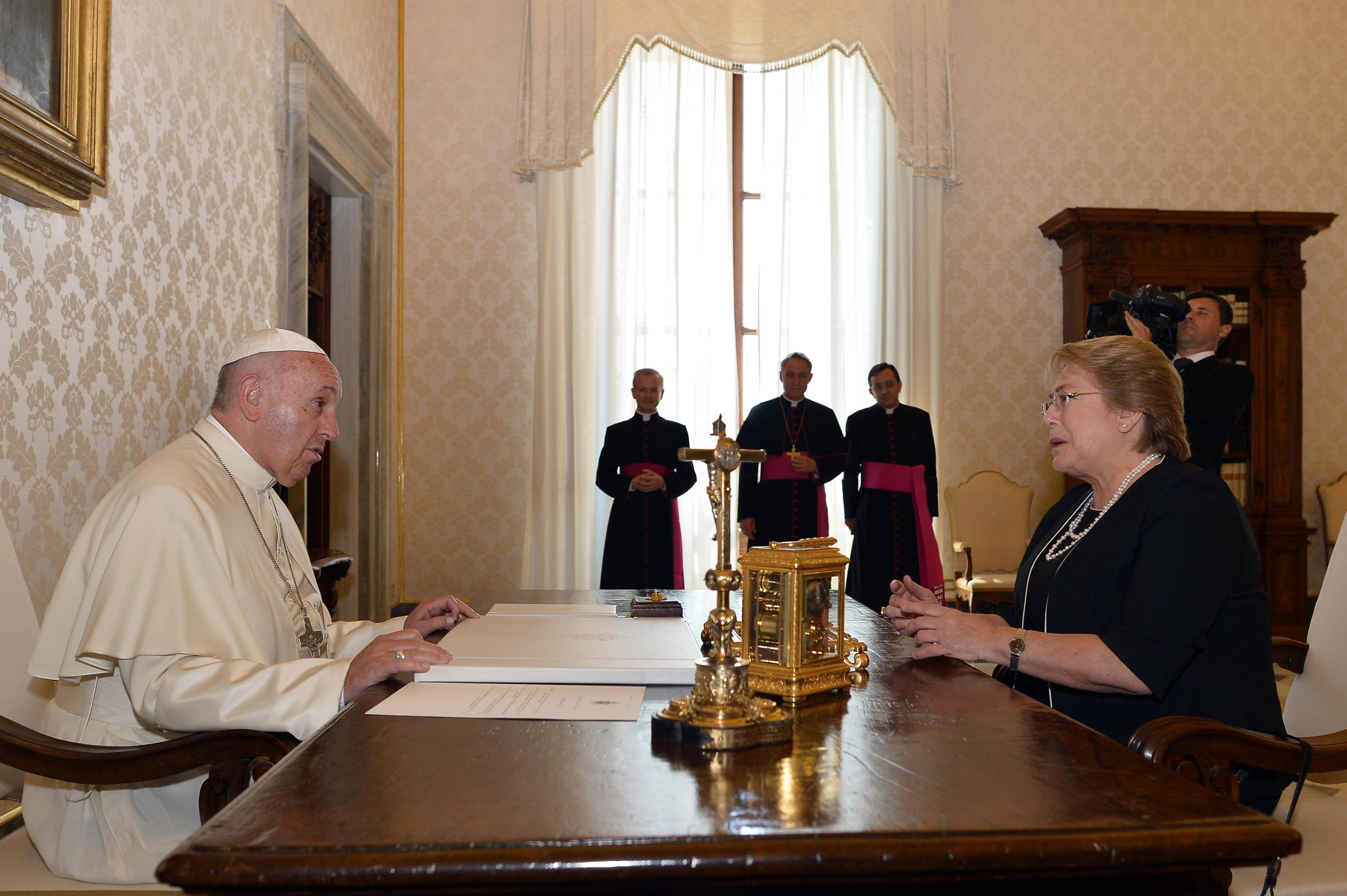 Pope Francis meets with Chile's President Michelle Bachelet during a private audience on June 5th