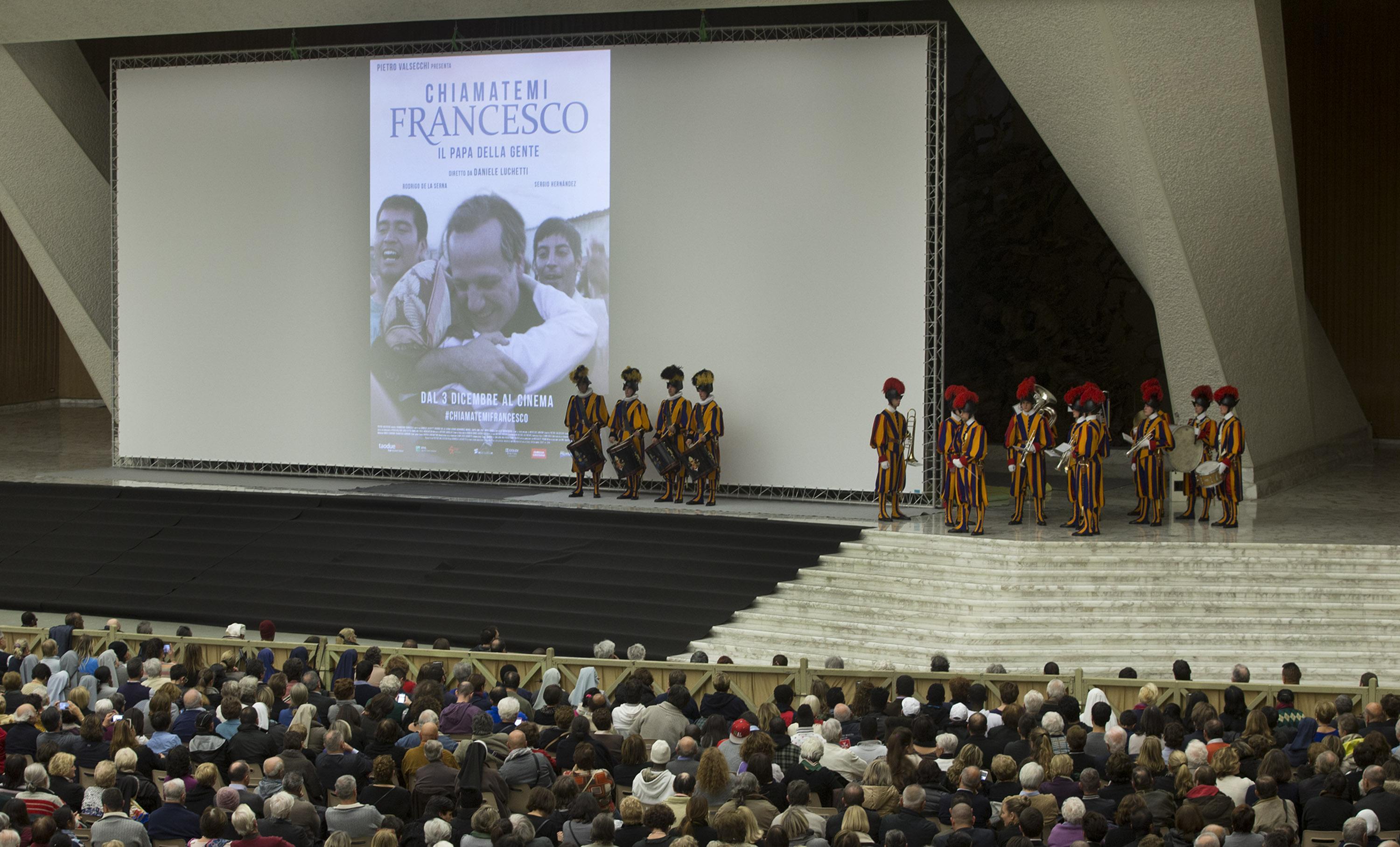 Swiss Guard's Band performs prior presentation of "Chiamatemi Francesco" movie in Nervi Hall