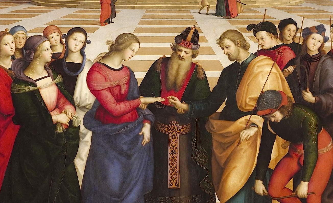 Sposalizio (The Engagement of Virgin Mary). Oil on roundheaded panel