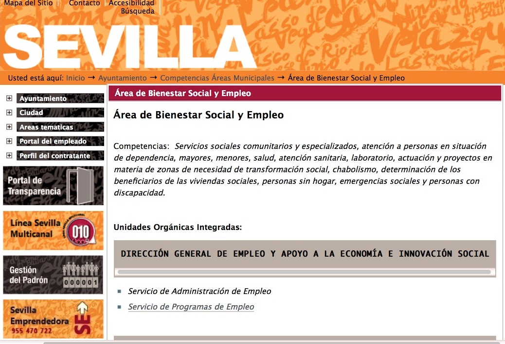 Web of Sevilla welfare ministeri