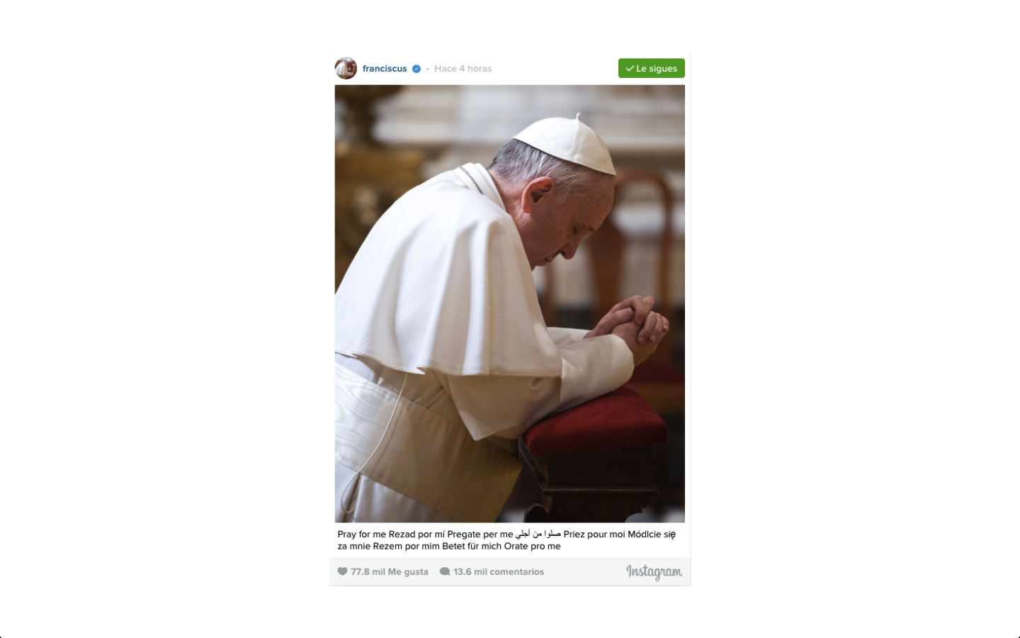 El Papa en Instagram