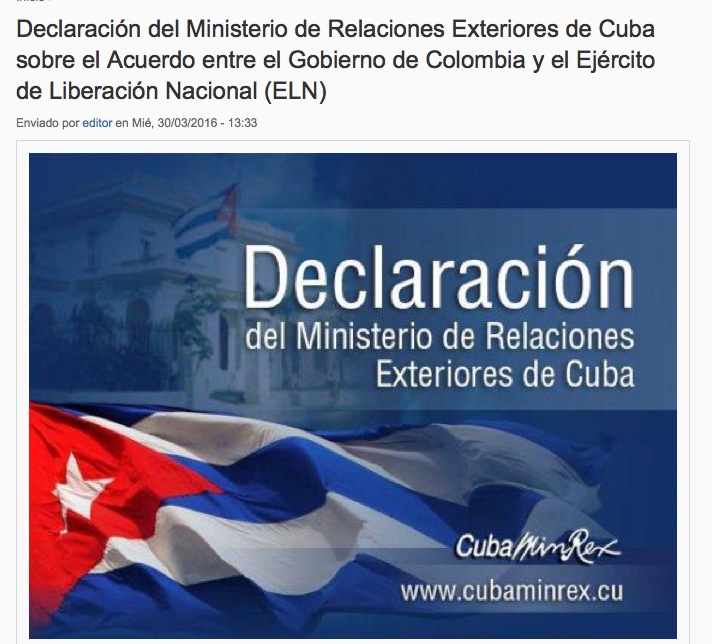 Cuba se propone como mediadora entre Colombia y la guerrilla ELN