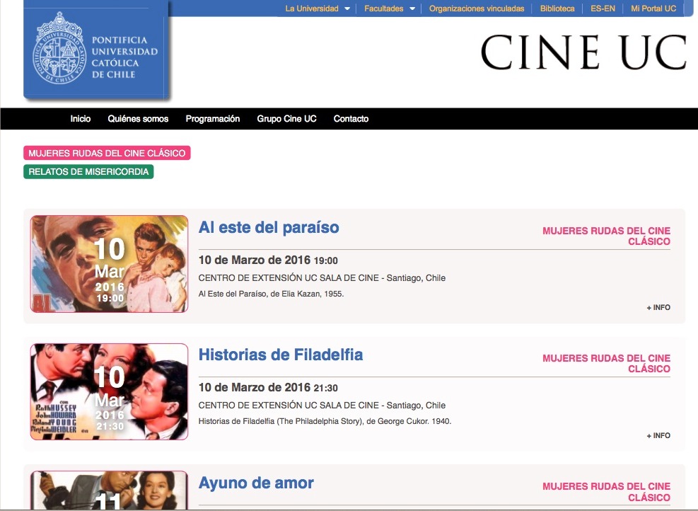 Programa de Cine de la U católica de Chile en Semana Santa