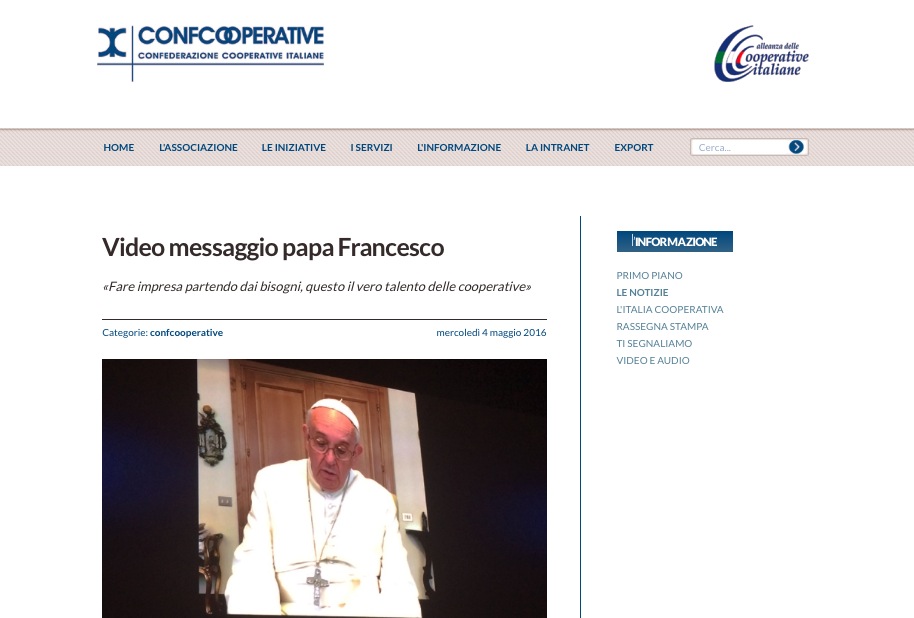 Videomensaje del Papa a Confcooperative