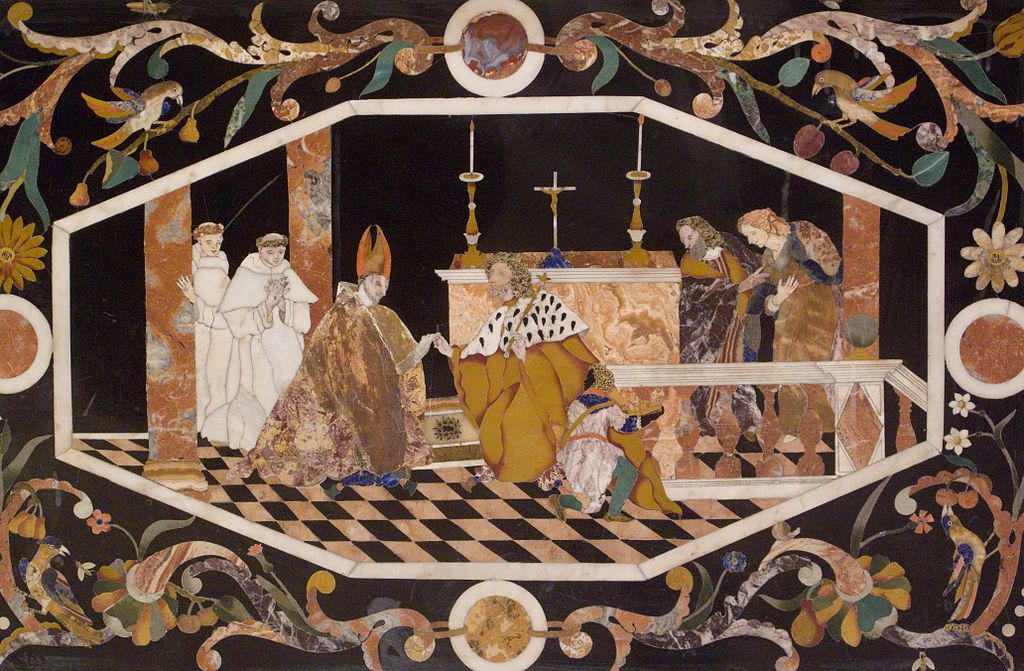 San Bartolomé recibe de san Luis rey de Francia la espina de la corona de Jesús (wikicommons - claudio-gioseffi)