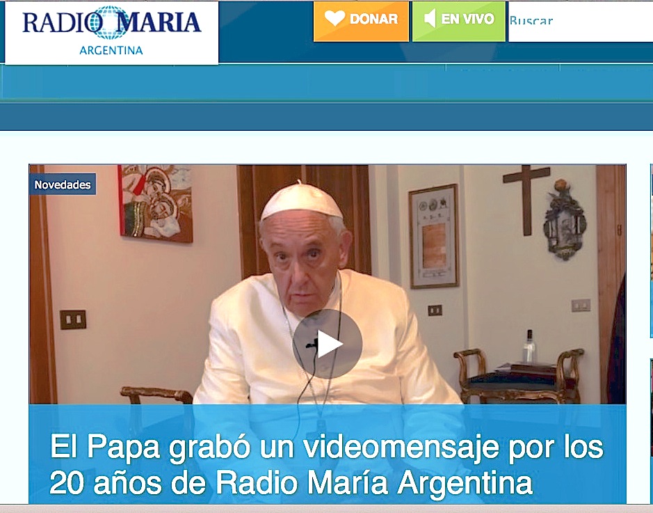La web de Radio María publica el video con el mensaje del Papa