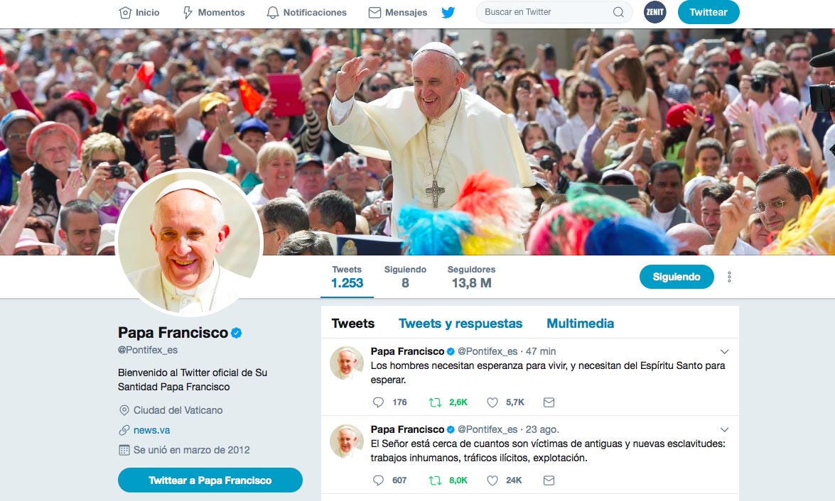 Captura de pantalla de Twitter @Pontifex_es