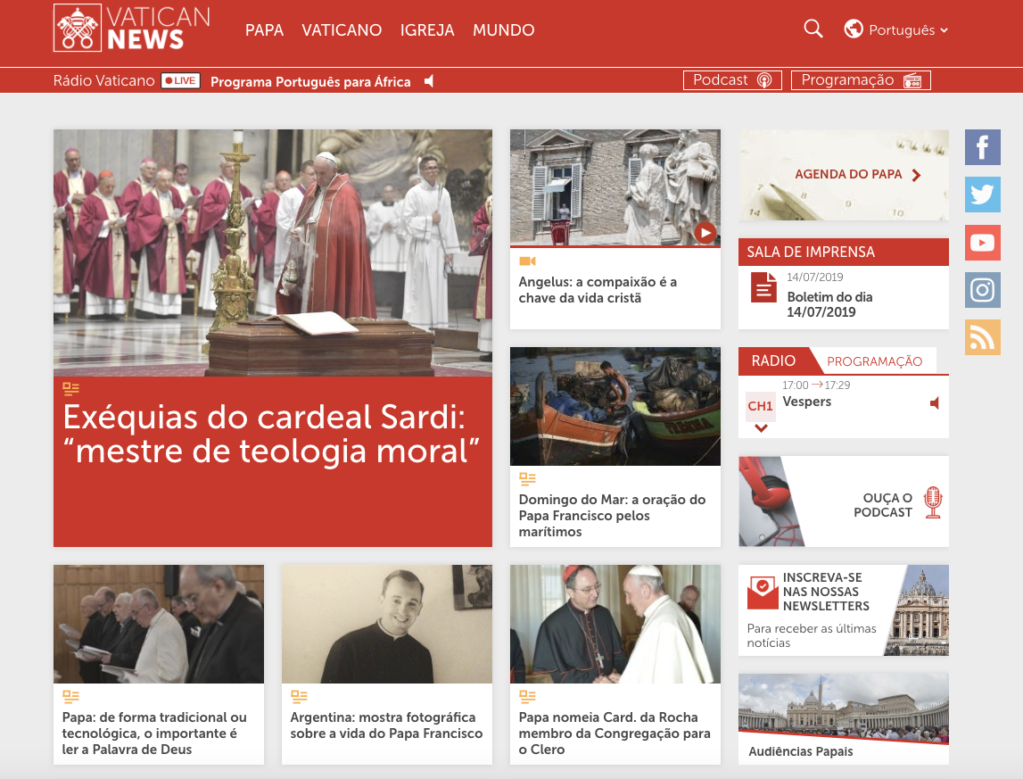Radio Vaticano en portugués, captura de pantalla