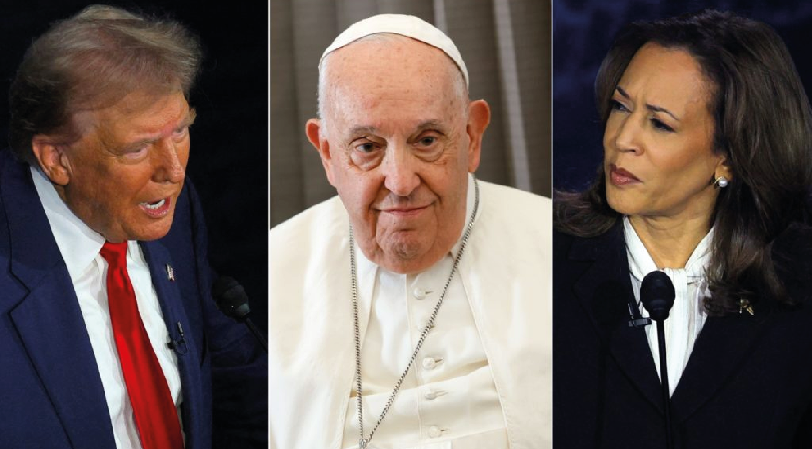 Donald Trump, Papa Francisco y Kamala Harris